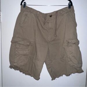 ZARA Tan Cargo Shorts Size 14 | 100% Cotton | Frayed Hem